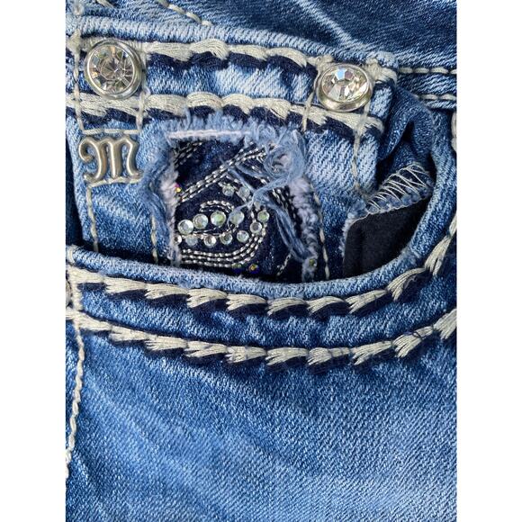 Western Miss Me Womens 30 Blue Retro Boho Vintage Logo Crop Indie Jeans - Picture 4 of 8